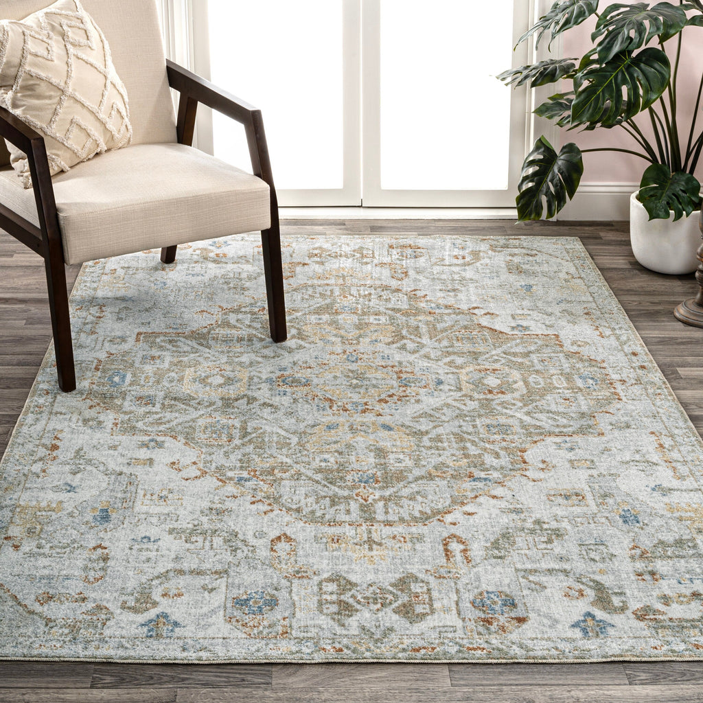 JONATHAN Y Brandy Bohemian Medallion Low-Pile Machine-Washable Cream/Terra Area Rug