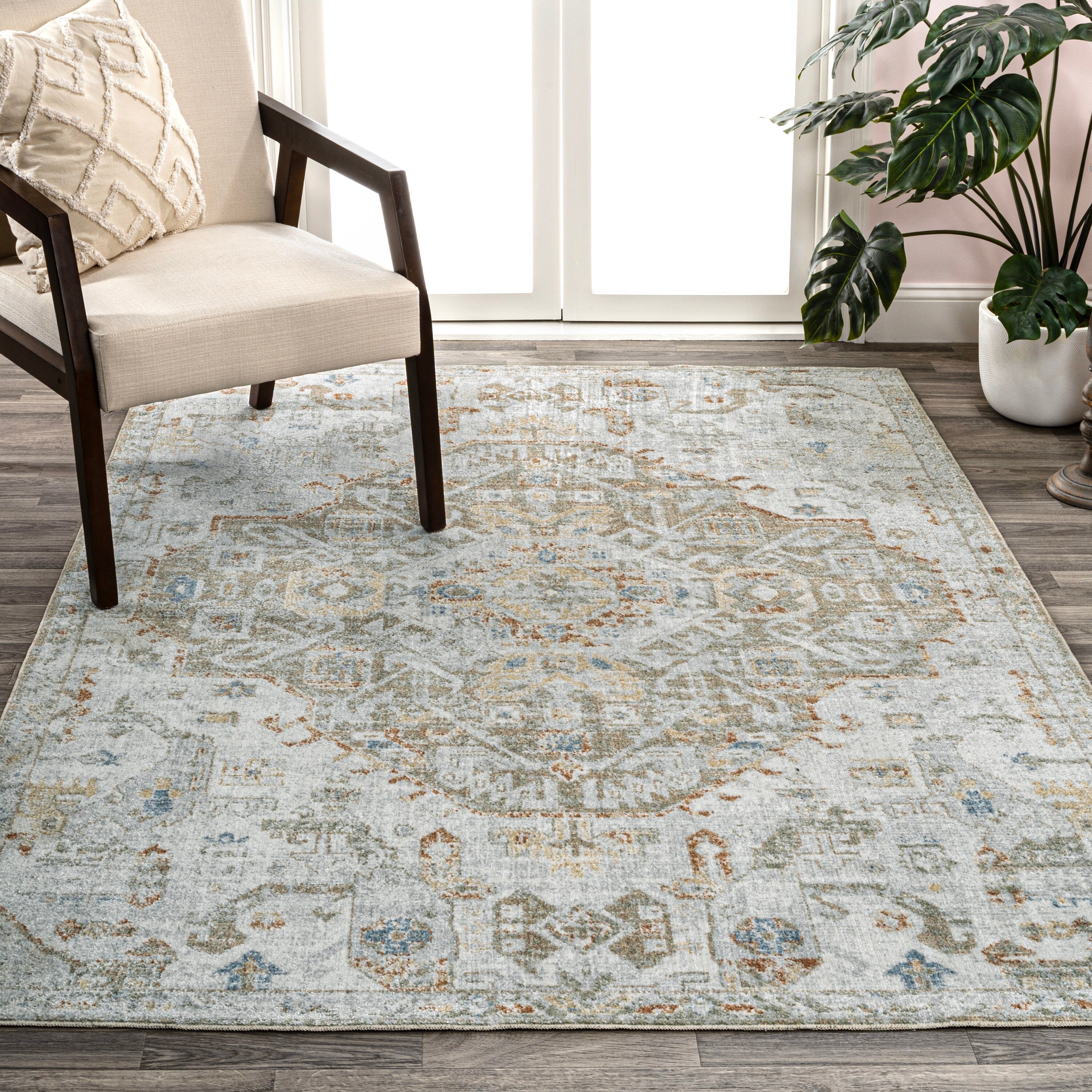JONATHAN Y Brandy Bohemian Medallion Low-Pile Machine-Washable Cream/Terra Area Rug