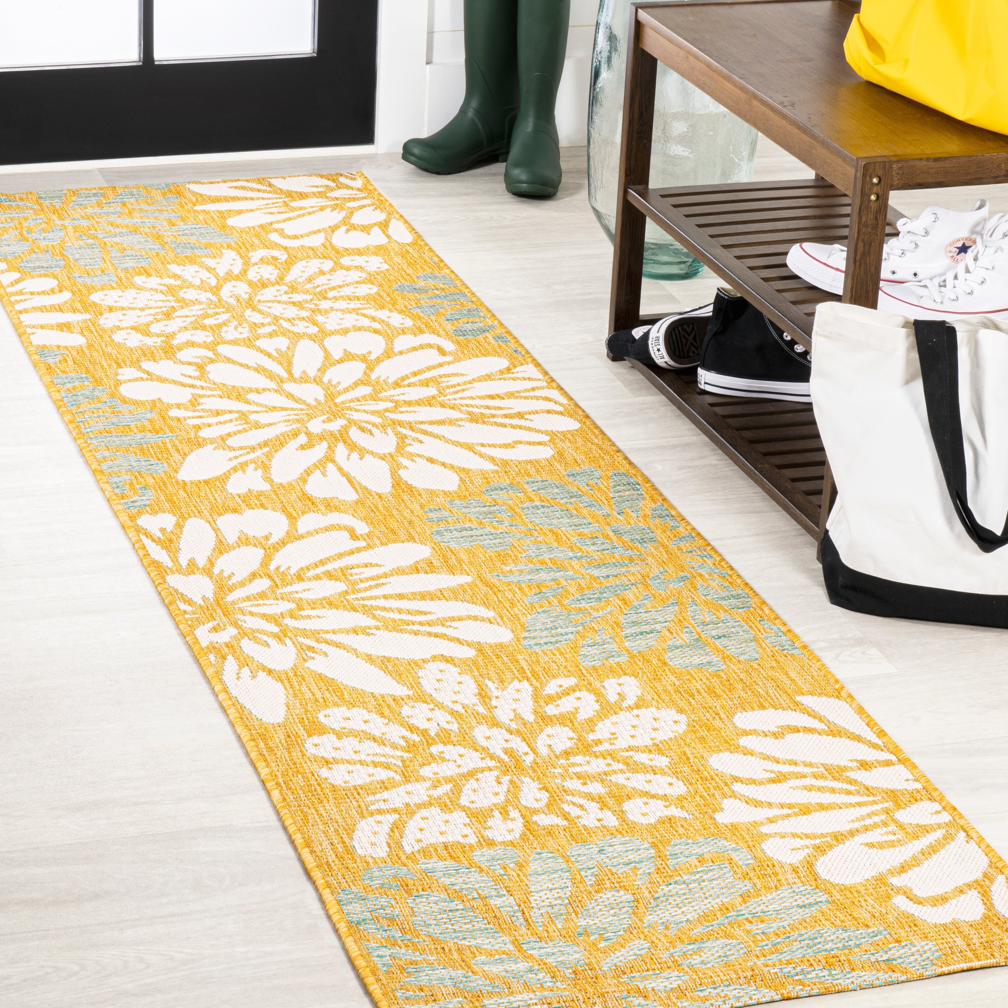 JONATHAN Y Floral Textured Weave Indoor/Outdoor Area Rug