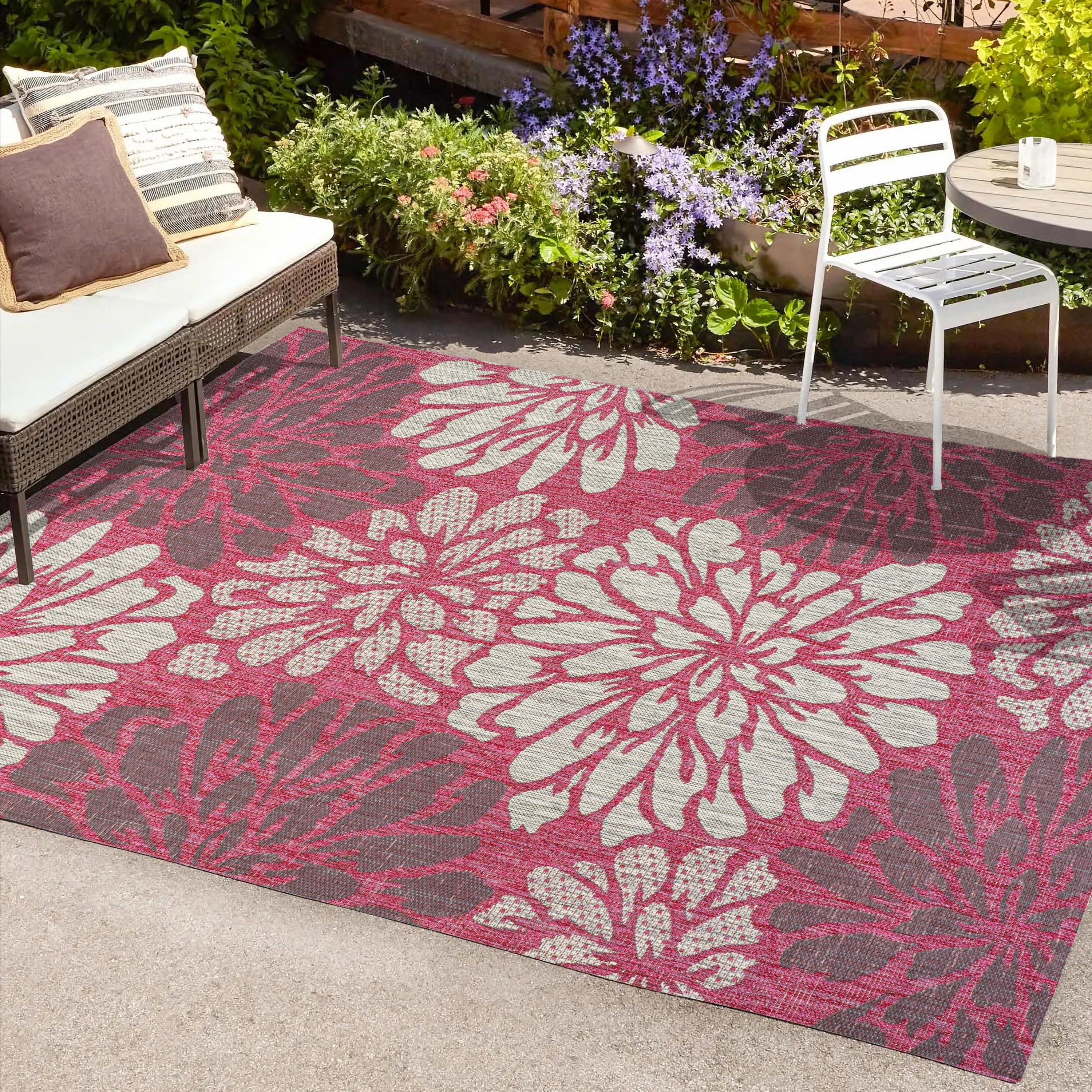 JONATHAN Y Floral Textured Weave Indoor/Outdoor Area Rug