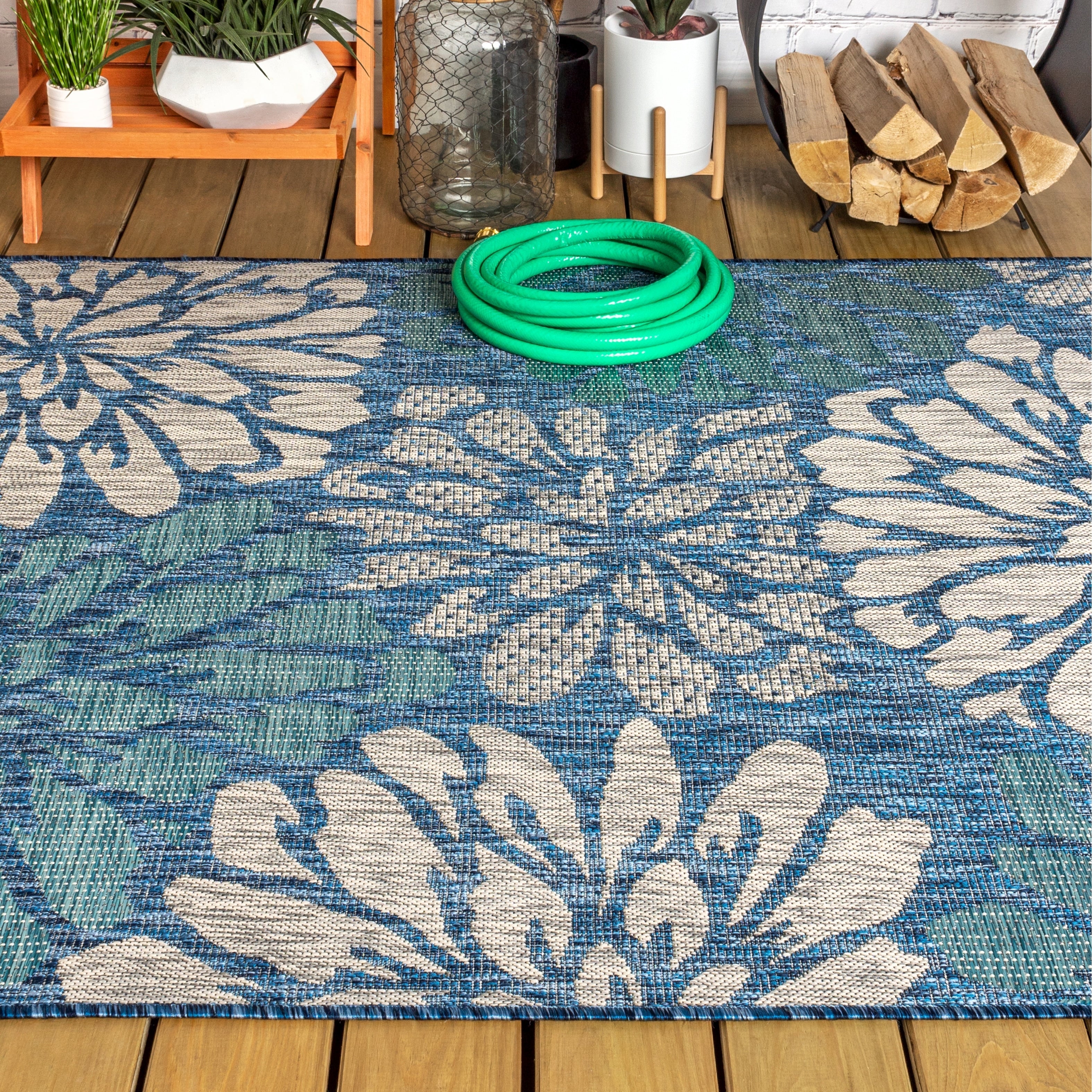 JONATHAN Y Floral Textured Weave Indoor/Outdoor Area Rug