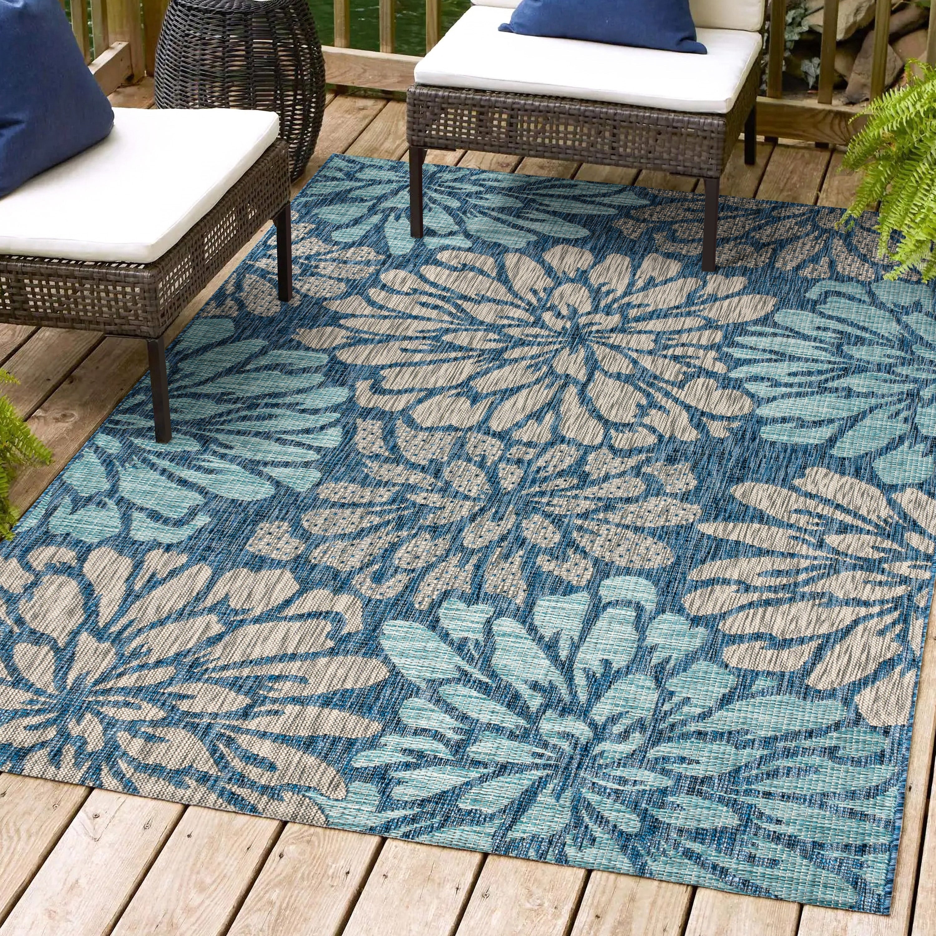 JONATHAN Y Floral Textured Weave Indoor/Outdoor Area Rug