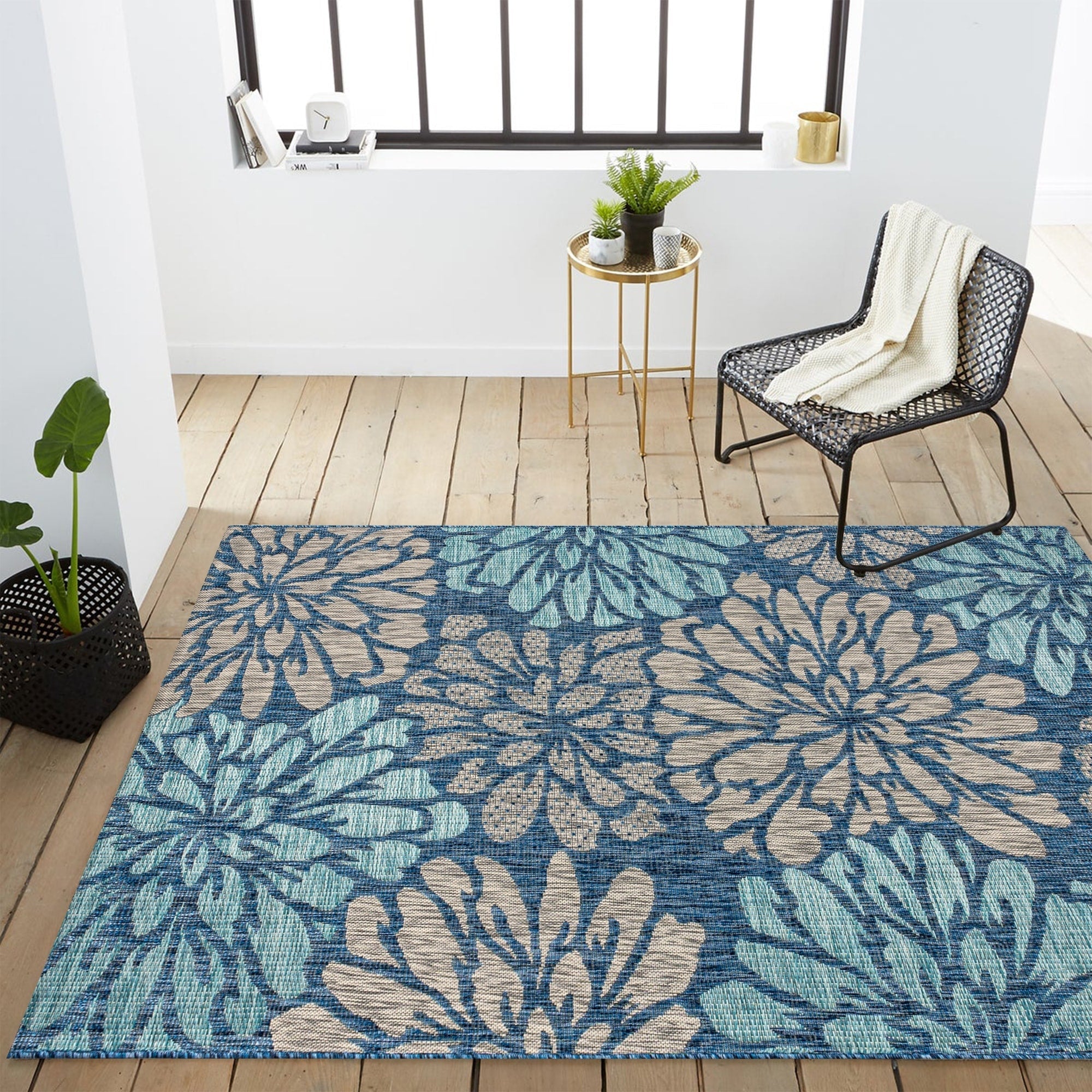 JONATHAN Y Floral Textured Weave Indoor/Outdoor Area Rug