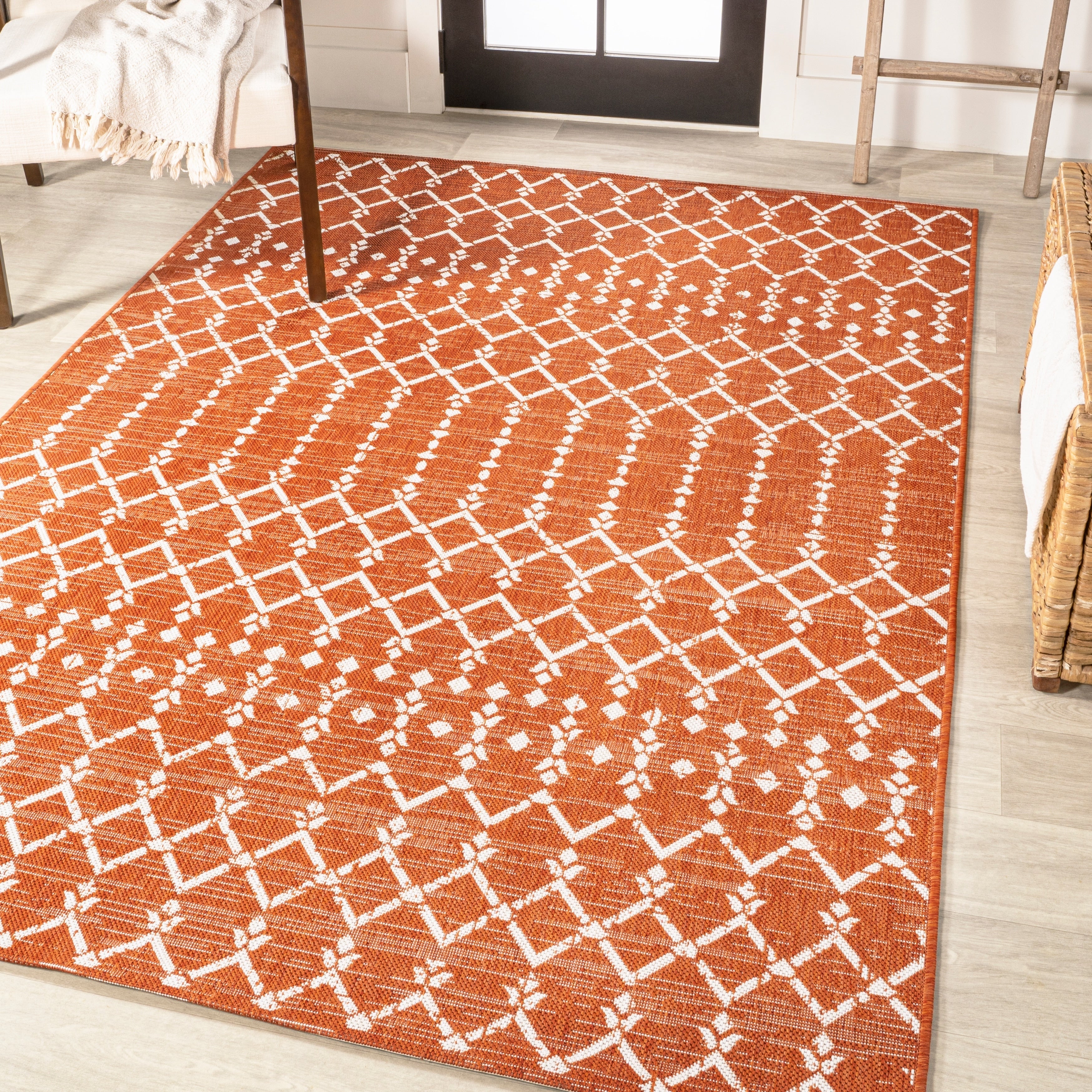 JONATHAN Y Trebol Moroccan Geometric Textured Weave Indoor/Outdoor Area Rug