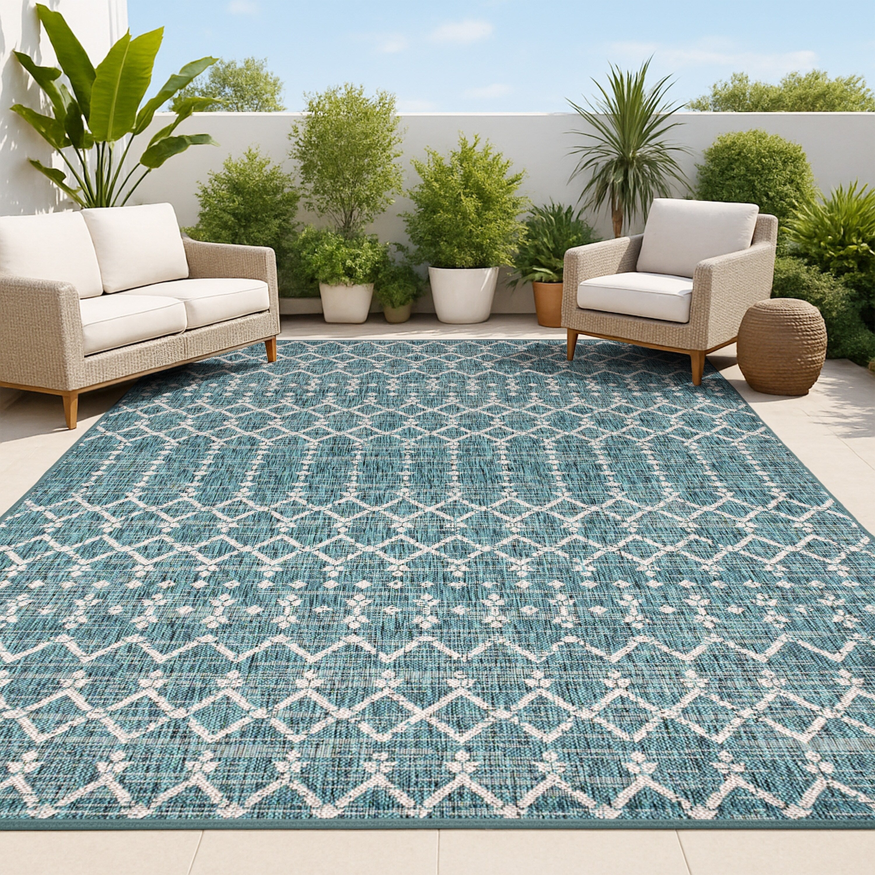 JONATHAN Y Trebol Moroccan Geometric Textured Weave Indoor/Outdoor Area Rug