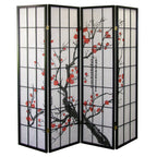 Roundhill Furniture Japanese 4-Panel Screen Room Divider, Plum Blossom