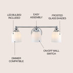 Jayne Iron/Frosted Glass Farmhouse Cottage LED Vanity Light, by JONATHAN Y