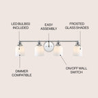 Jayne Iron/Frosted Glass Farmhouse Cottage LED Vanity Light, by JONATHAN Y