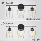 KAWOTI 3-Light Dimmable Bathroom Vanity Light with Glass Shade - L22 x W7 x H10.5