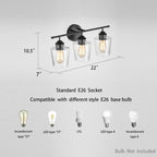 KAWOTI 3-Light Dimmable Bathroom Vanity Light with Glass Shade - L22 x W7 x H10.5