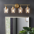 KAWOTI 4-Light Dimmable Metal Bathroom Vanity Light with Glass Shade