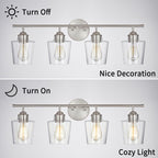 KAWOTI 4-Light Dimmable Metal Bathroom Vanity Light with Glass Shade