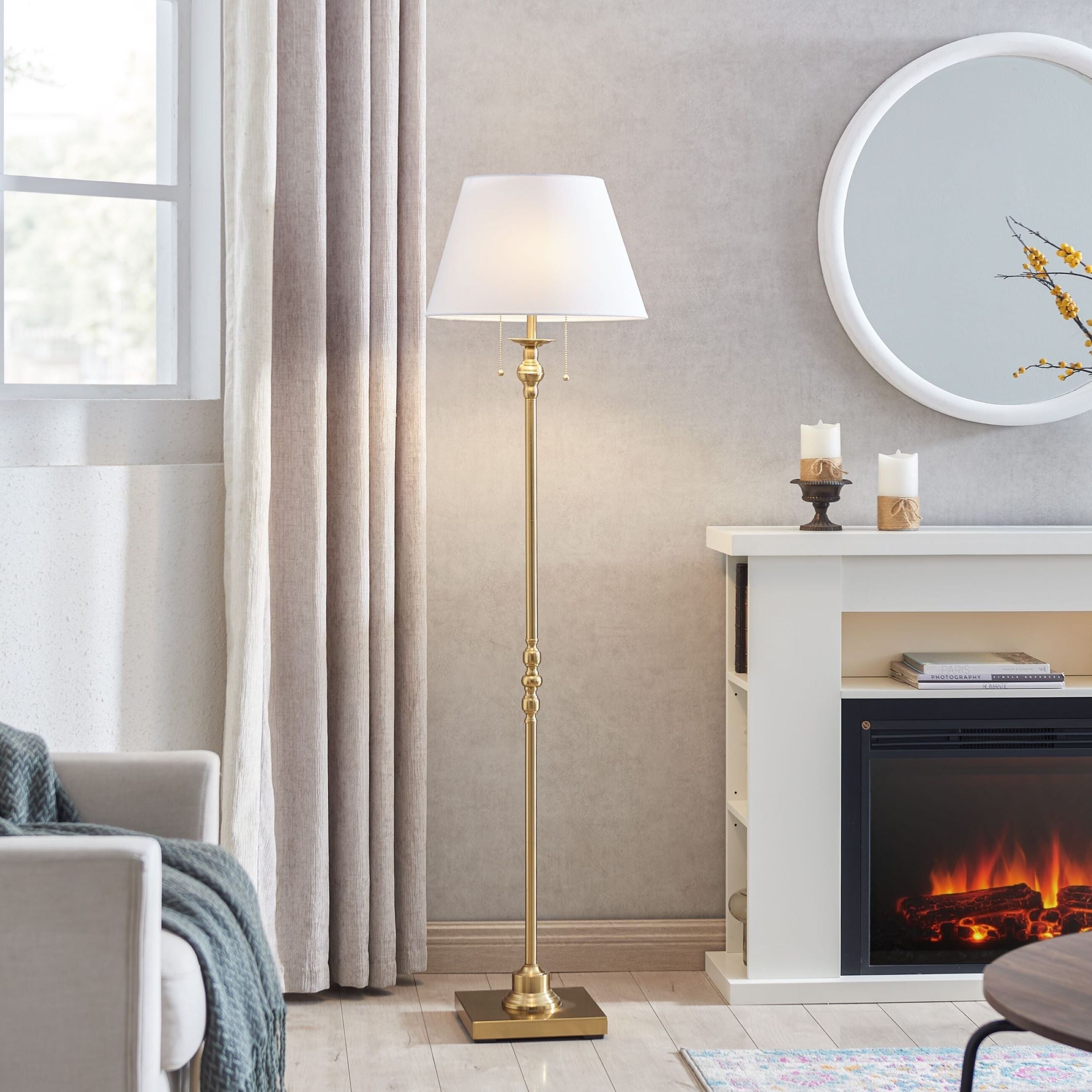 KAWOTI 60.5'' 2-Light Floor Lamp with Empire Fabric Shade