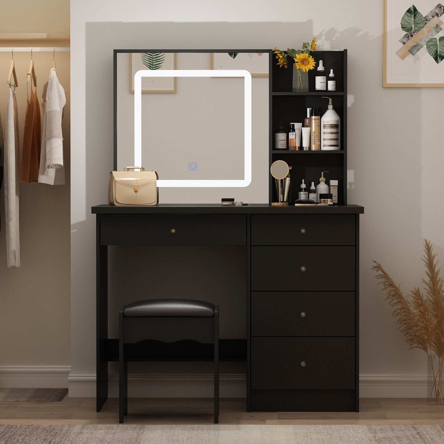 Kerrogee Makeup Vanity Set with Adjustable Lighted Mirror & Stool - 39.4L x 19.7W x 53.5H