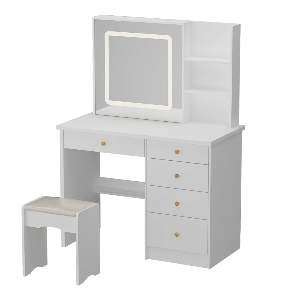 Kerrogee Makeup Vanity Set with Adjustable Lighted Mirror & Stool - 39.4L x 19.7W x 53.5H