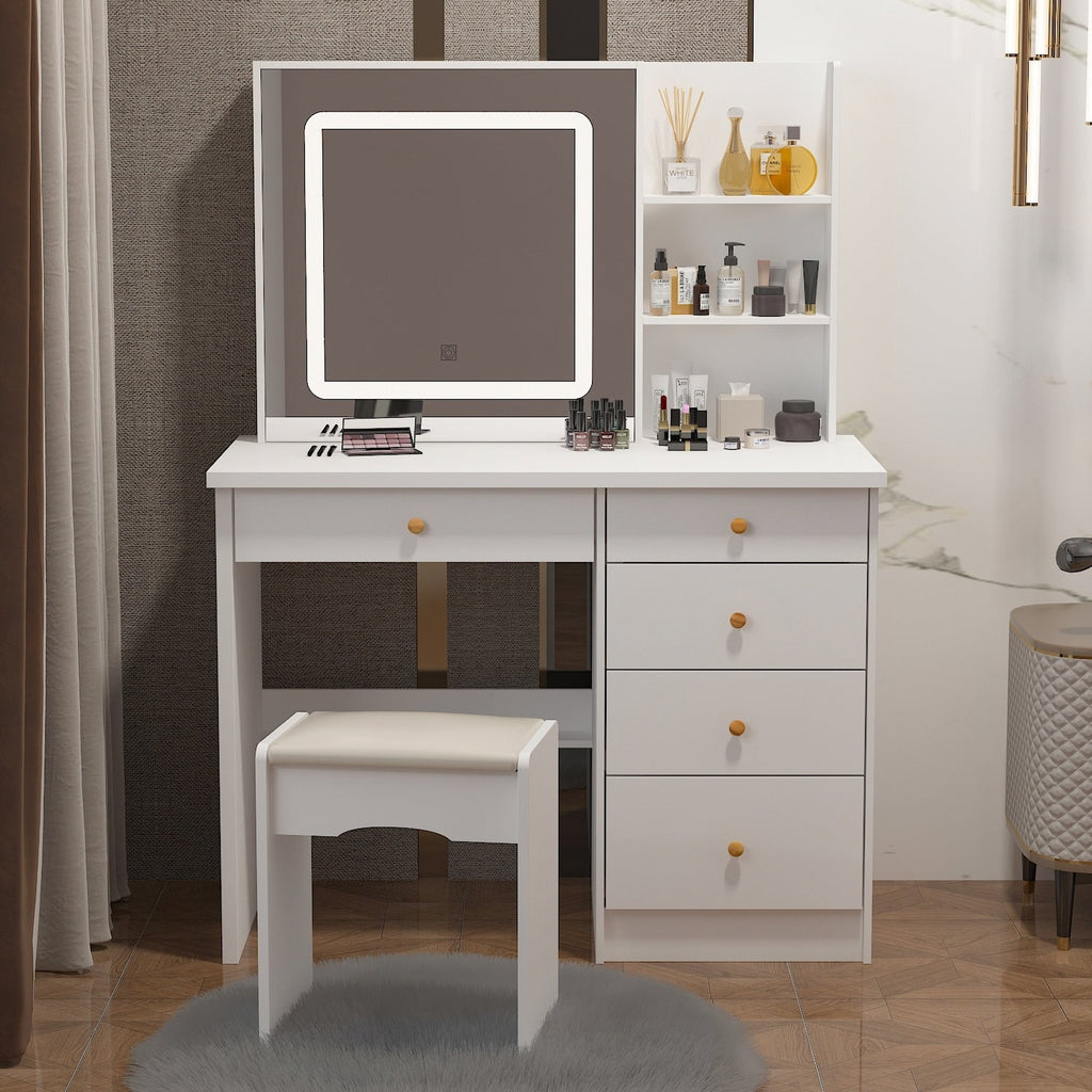 Kerrogee Makeup Vanity Set with Adjustable Lighted Mirror & Stool - 39.4L x 19.7W x 53.5H