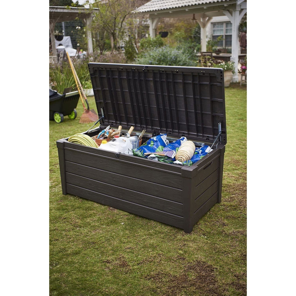 Keter Brightwood 120gal Weatherproof Resin Patio Deck Storage Box Bench, Brown - 40