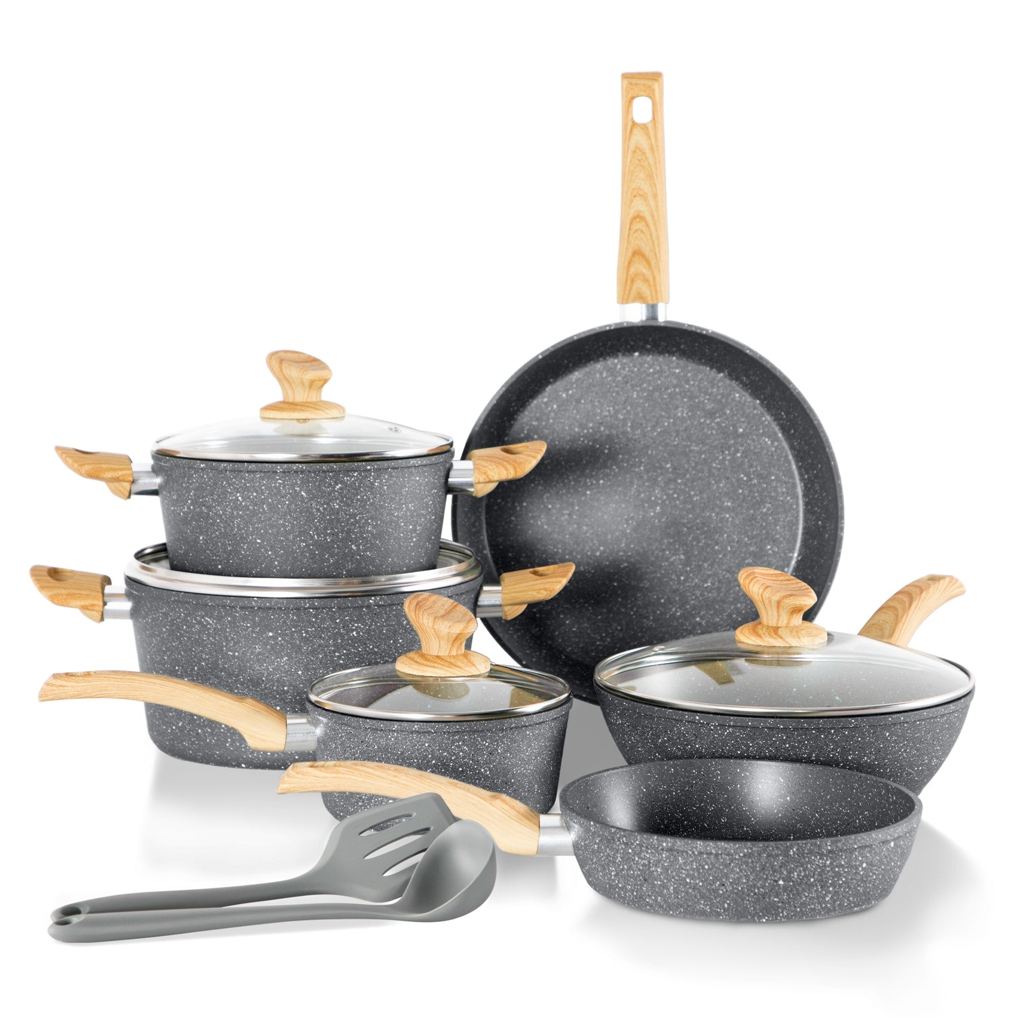 Kitchen Cookware Sets Nonstick, 12 Piece Pots and Pans Set Granite Cooking Set