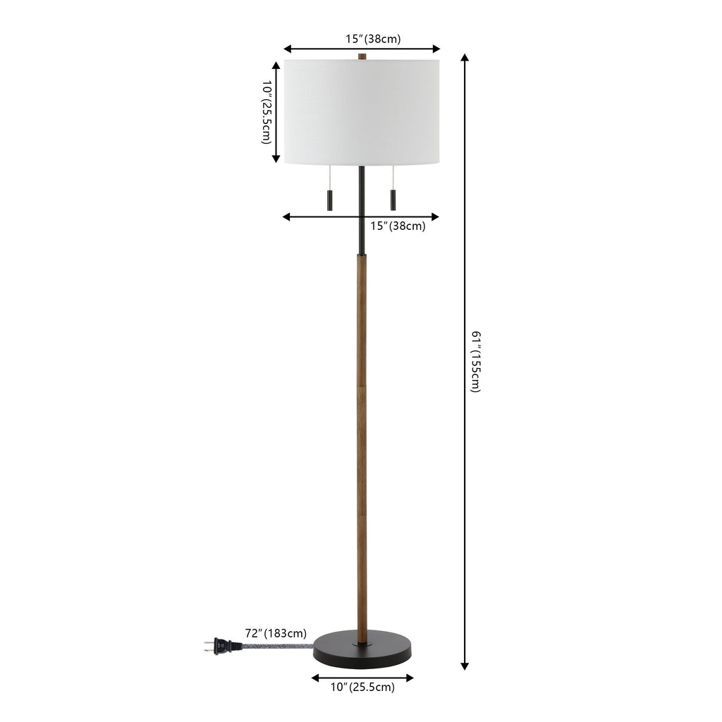 Koda 61 Rustic Farmhouse Iron Candlestick Pull Chains LED Floor Lamp, Brown Wood Finish/Black by JONATHAN Y