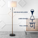 Koda 61 Rustic Farmhouse Iron Candlestick Pull Chains LED Floor Lamp, Brown Wood Finish/Black by JONATHAN Y