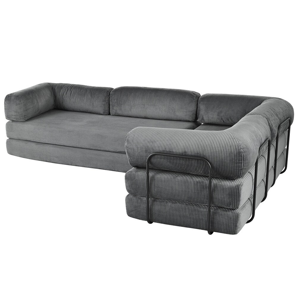 L-Shaped Modular Sofa Bed in Corduroy Fabric