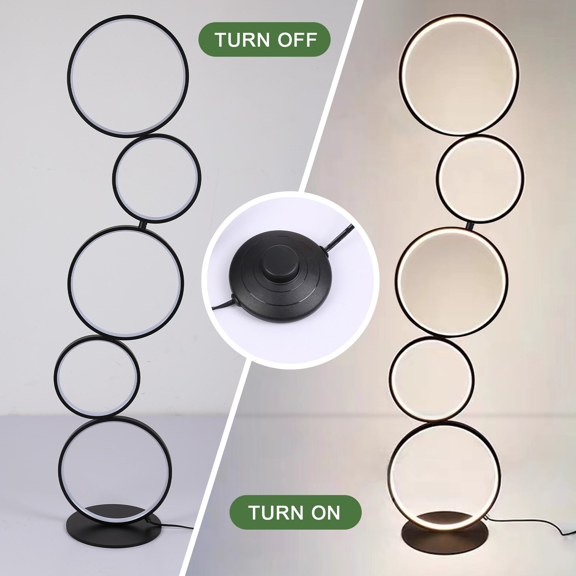LED Modern Dimmable Floor Lamp, 3 Way Bright Corner Stand lamp with 5-Ring for Living Room