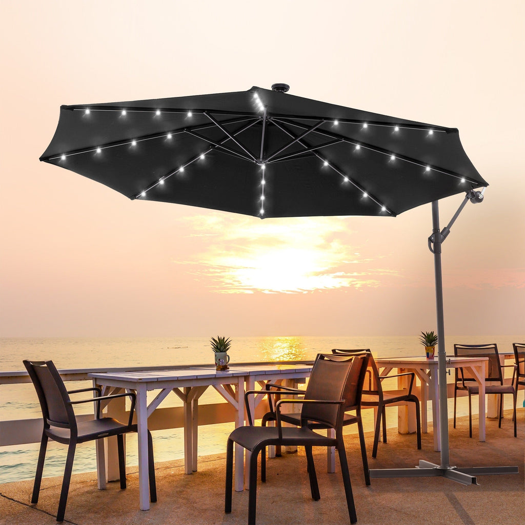 LIVOOSUN 10ft LED Patio Offset Umbrella With Cross Base