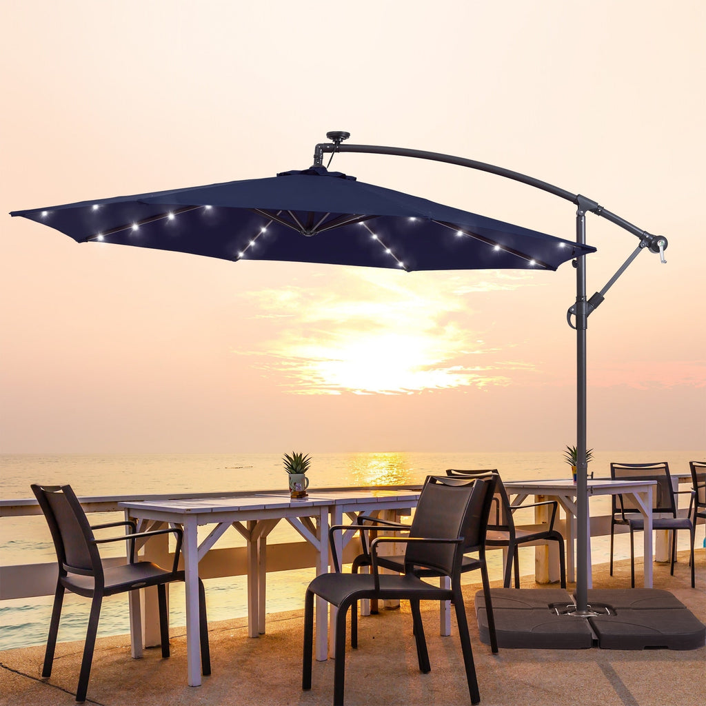 LIVOOSUN 10ft LED Patio Offset Umbrella With Cross Base