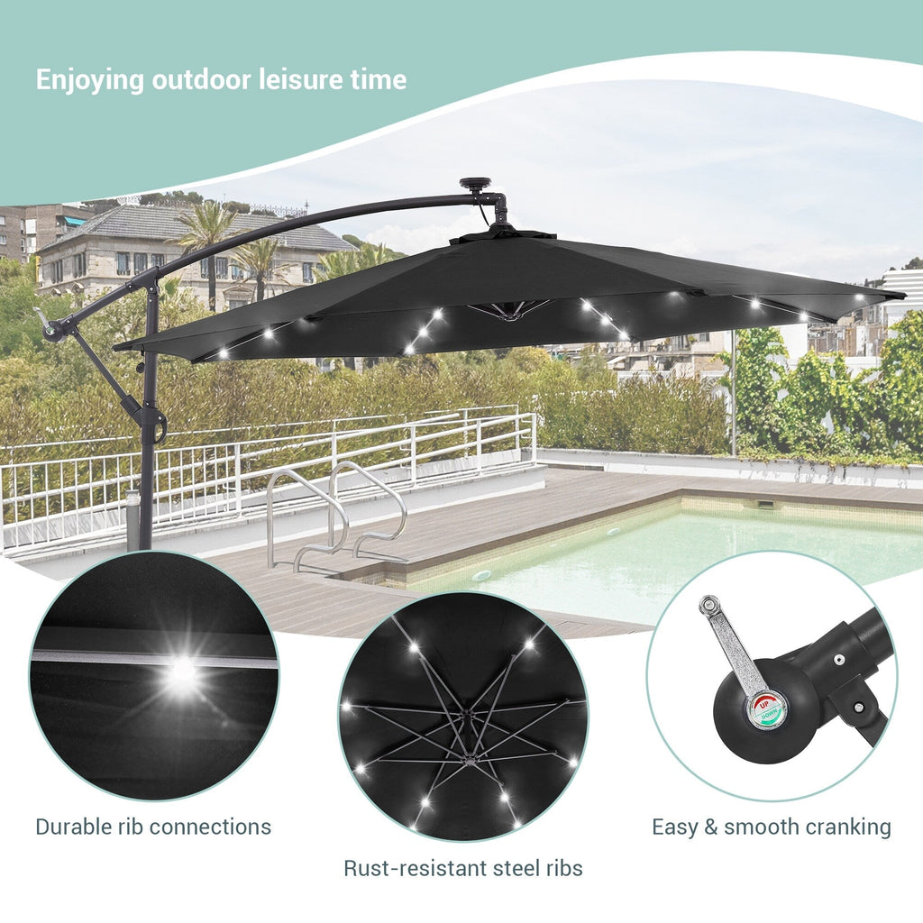 LIVOOSUN 10ft LED Patio Offset Umbrella With Cross Base
