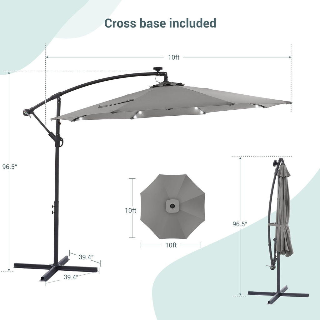 LIVOOSUN 10ft LED Patio Offset Umbrella With Cross Base