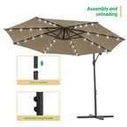 LIVOOSUN 10ft LED Patio Offset Umbrella With Cross Base