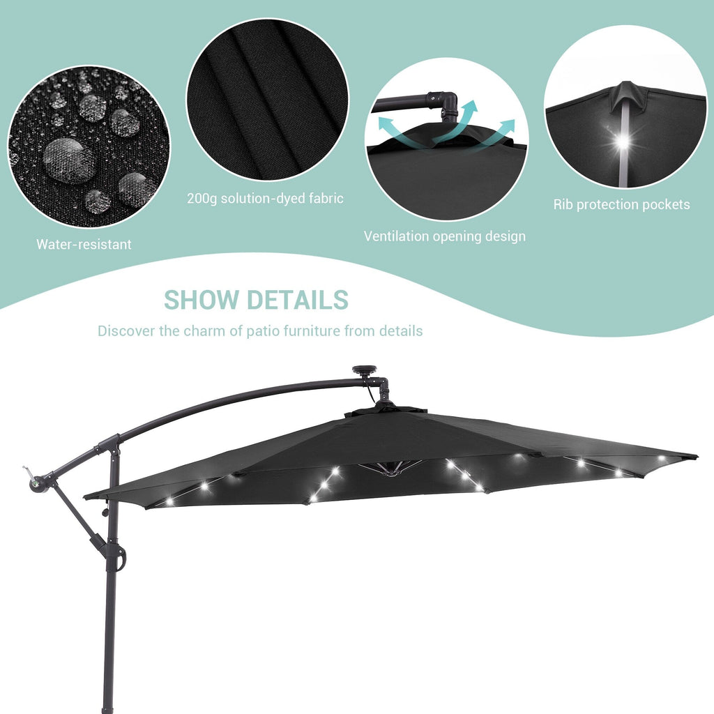 LIVOOSUN 10ft LED Patio Offset Umbrella With Cross Base