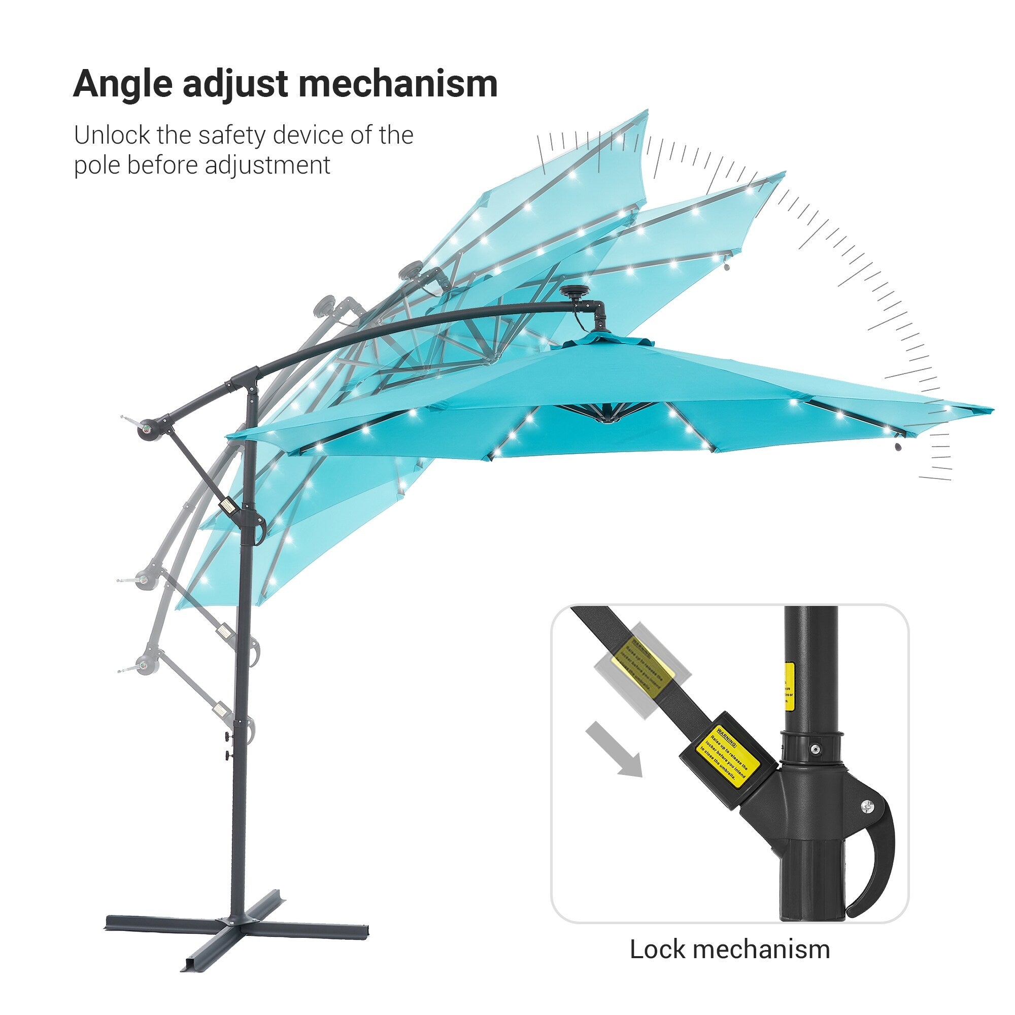 LIVOOSUN 10ft LED Patio Offset Umbrella With Cross Base