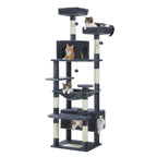 Large Cat Tower Cat Condo with Scratching Posts and Pads, 2 Padded Perch, Dual Condo and Basket