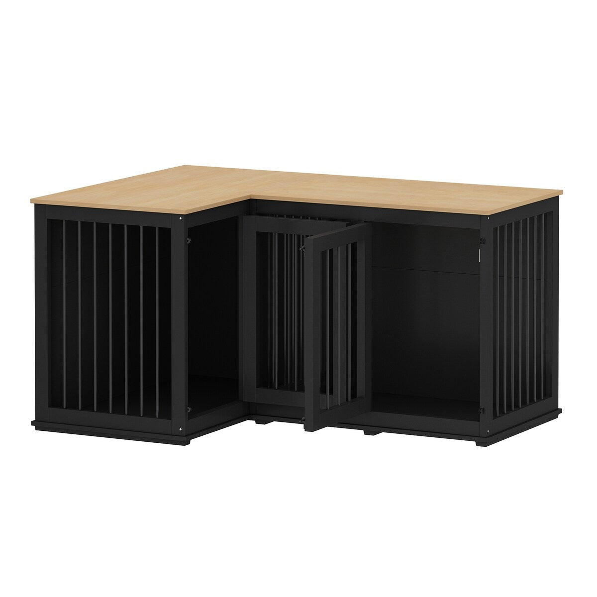 Large Corner Dog Crate Furniture for 2 Dogs, L Shape Dog Crate Cage - 58.7X41.1