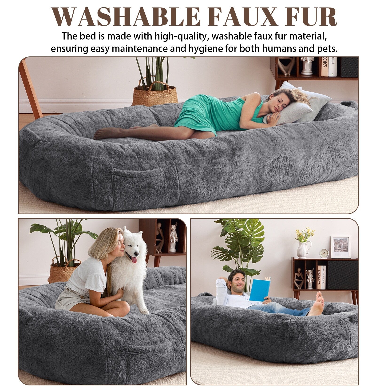 Giant Dog Bed for Humans 71x48x14 Large Dog Bed for People Adults, Washable Napping Dog Bed