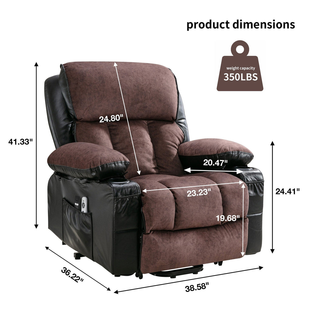 Large Power Lift Recliner Chair with Heat and 8-Point Massage - Remote Control, USB Port