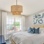 Lennie 20 in. 4-Light Rattan Tiered Drum Chandelier Light with Black Canopy - 20 in. W - 20 in. W