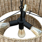 Lennie 20 in. 4-Light Rattan Tiered Drum Chandelier Light with Black Canopy - 20 in. W - 20 in. W