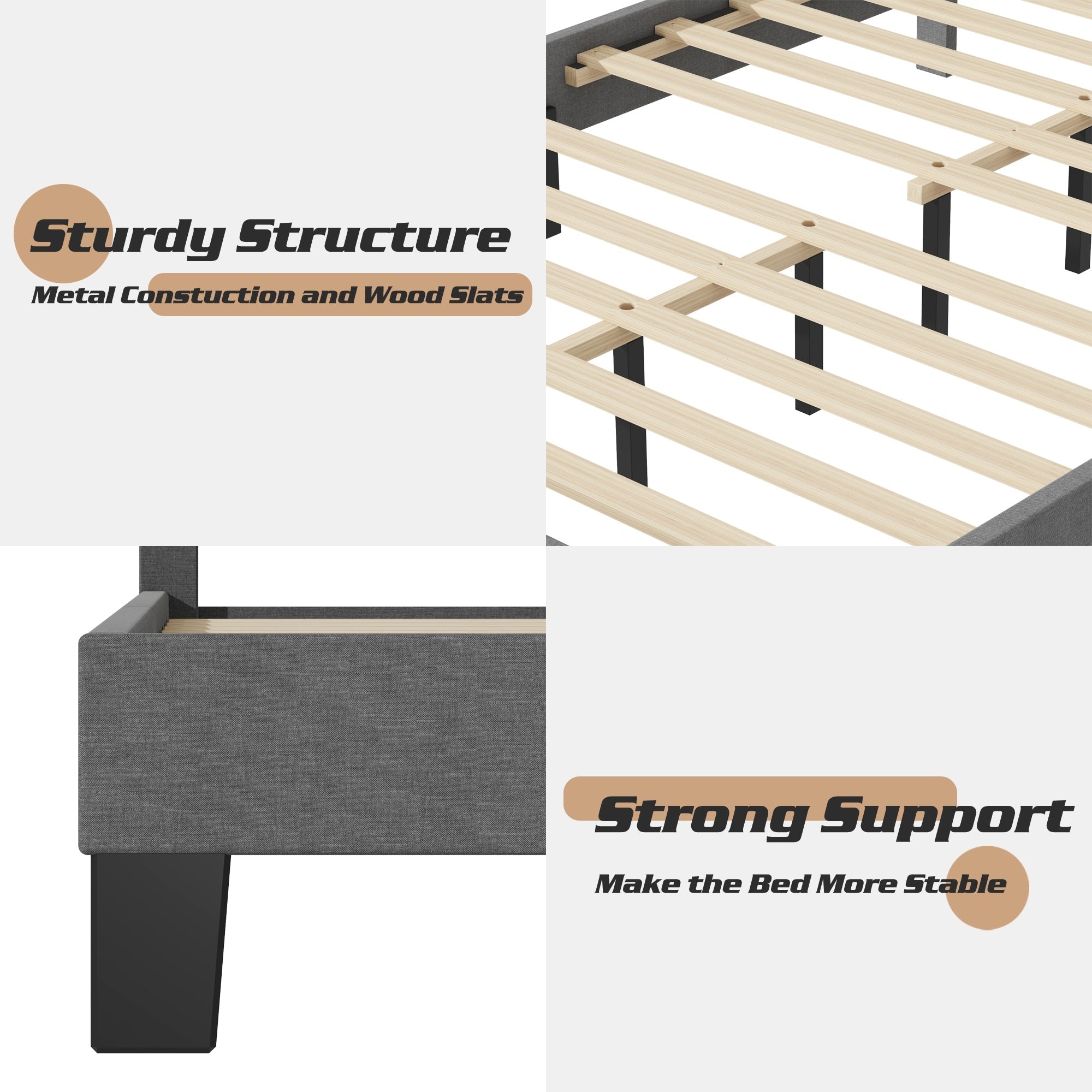 Lifezone Adjustable Queen Size Upholstered Platform Bed Frame