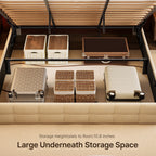 Lift Up Storage Bed Frame, Upholstered Platform Bed Frame with Hydraulic Storage System and Headboard