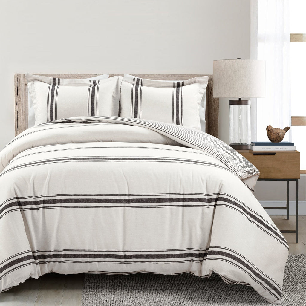 Lush Decor Farmhouse Stripe 3 Piece Duvet Cover Set