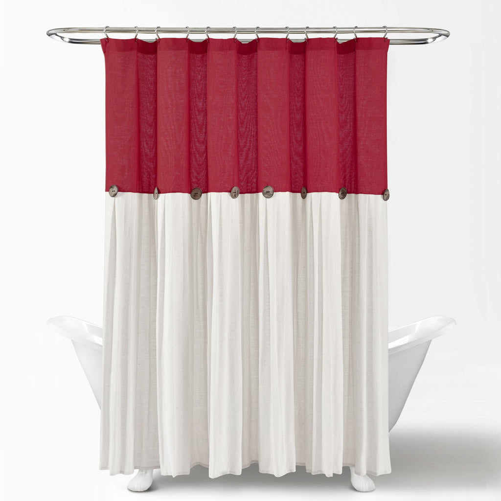 Lush Decor Two-tone Linen Button Shower Curtain