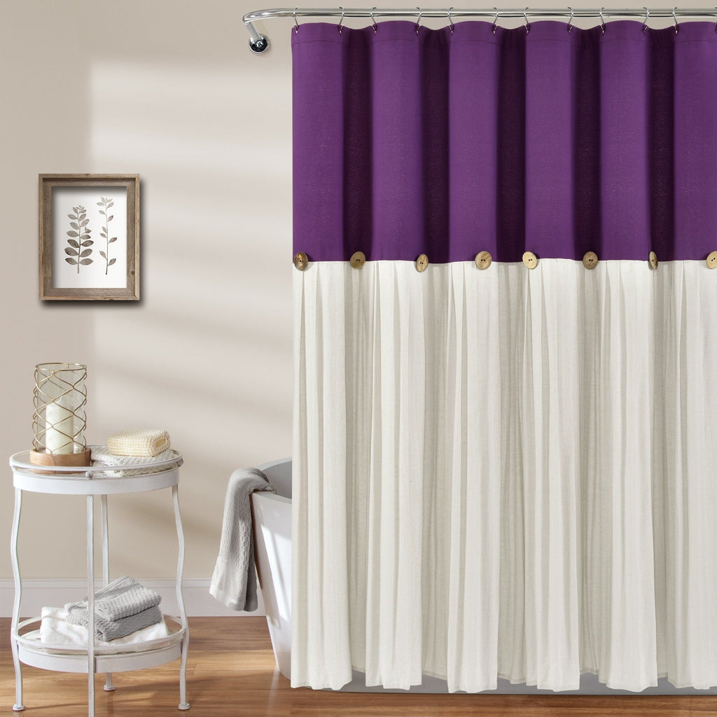Lush Decor Two-tone Linen Button Shower Curtain
