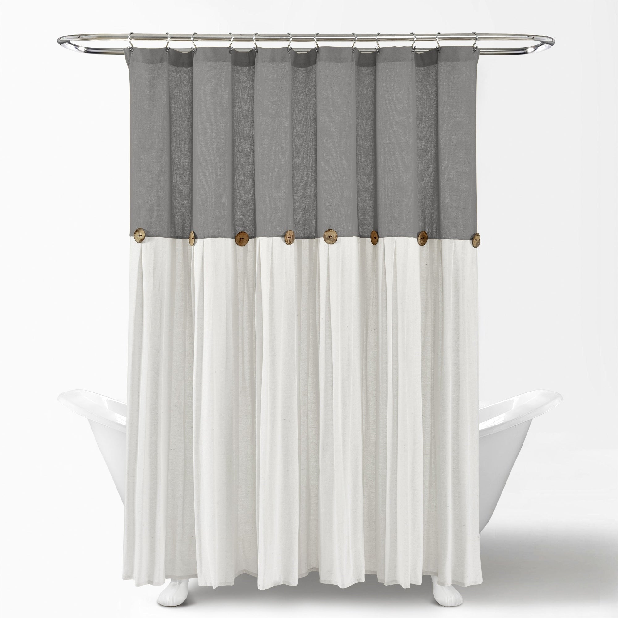 Lush Decor Two-tone Linen Button Shower Curtain