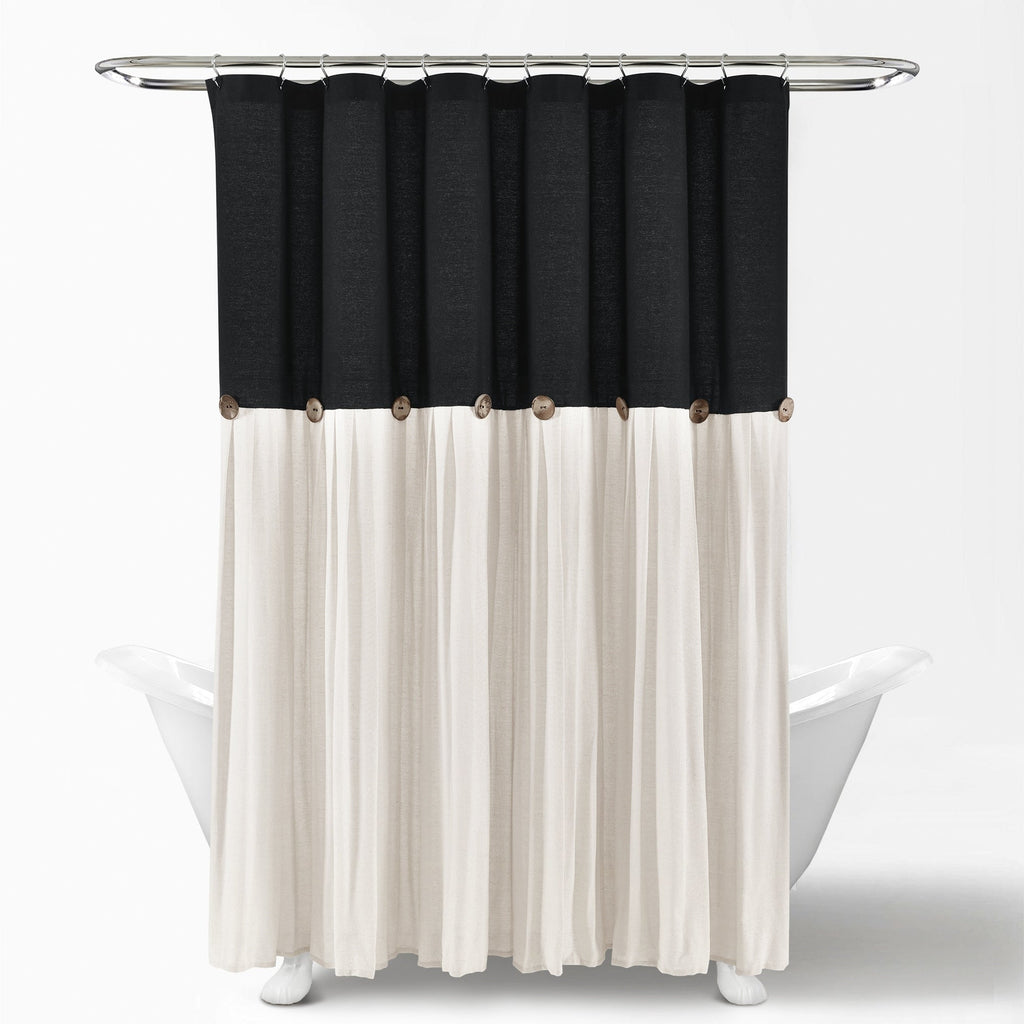 Lush Decor Two-tone Linen Button Shower Curtain