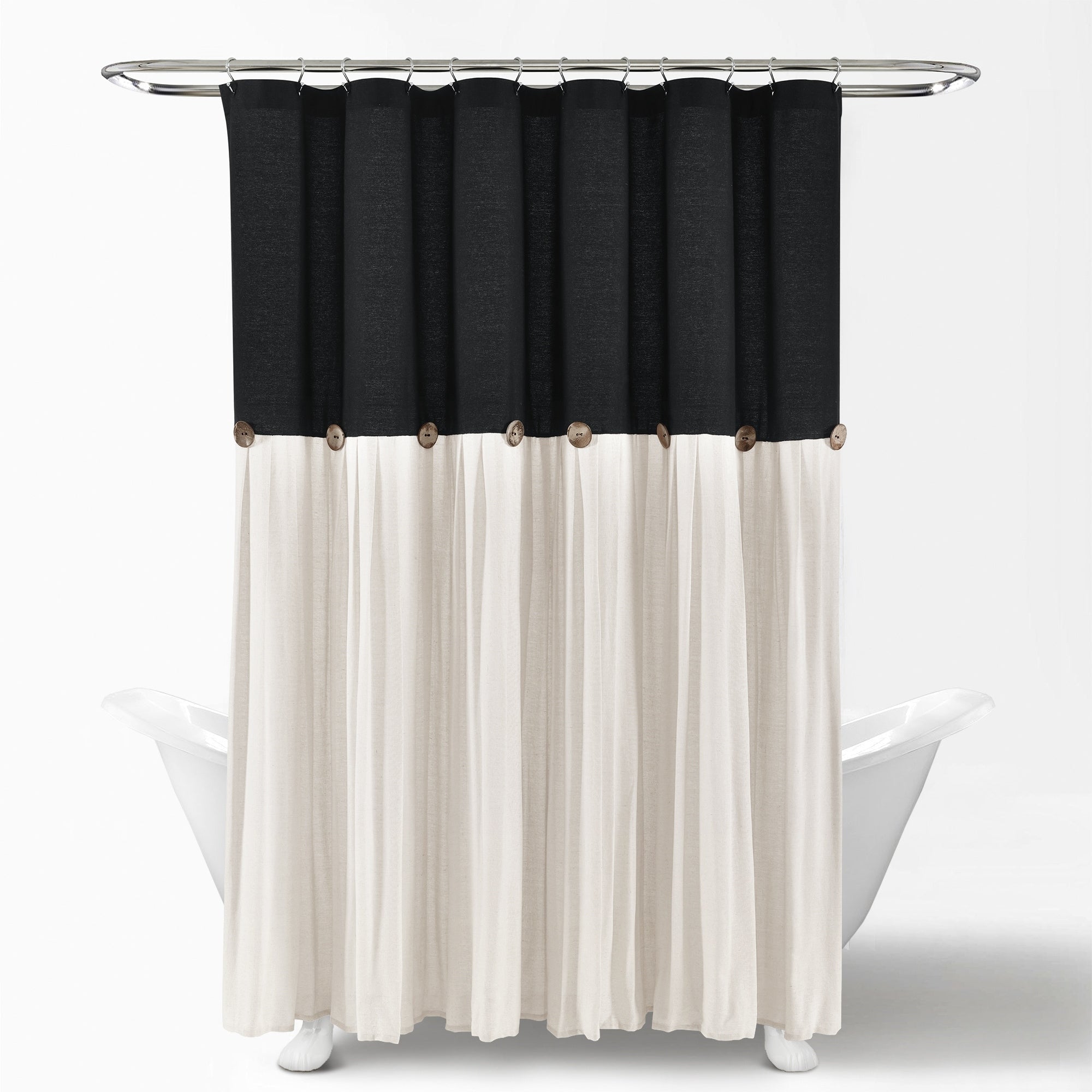 Lush Decor Two-tone Linen Button Shower Curtain