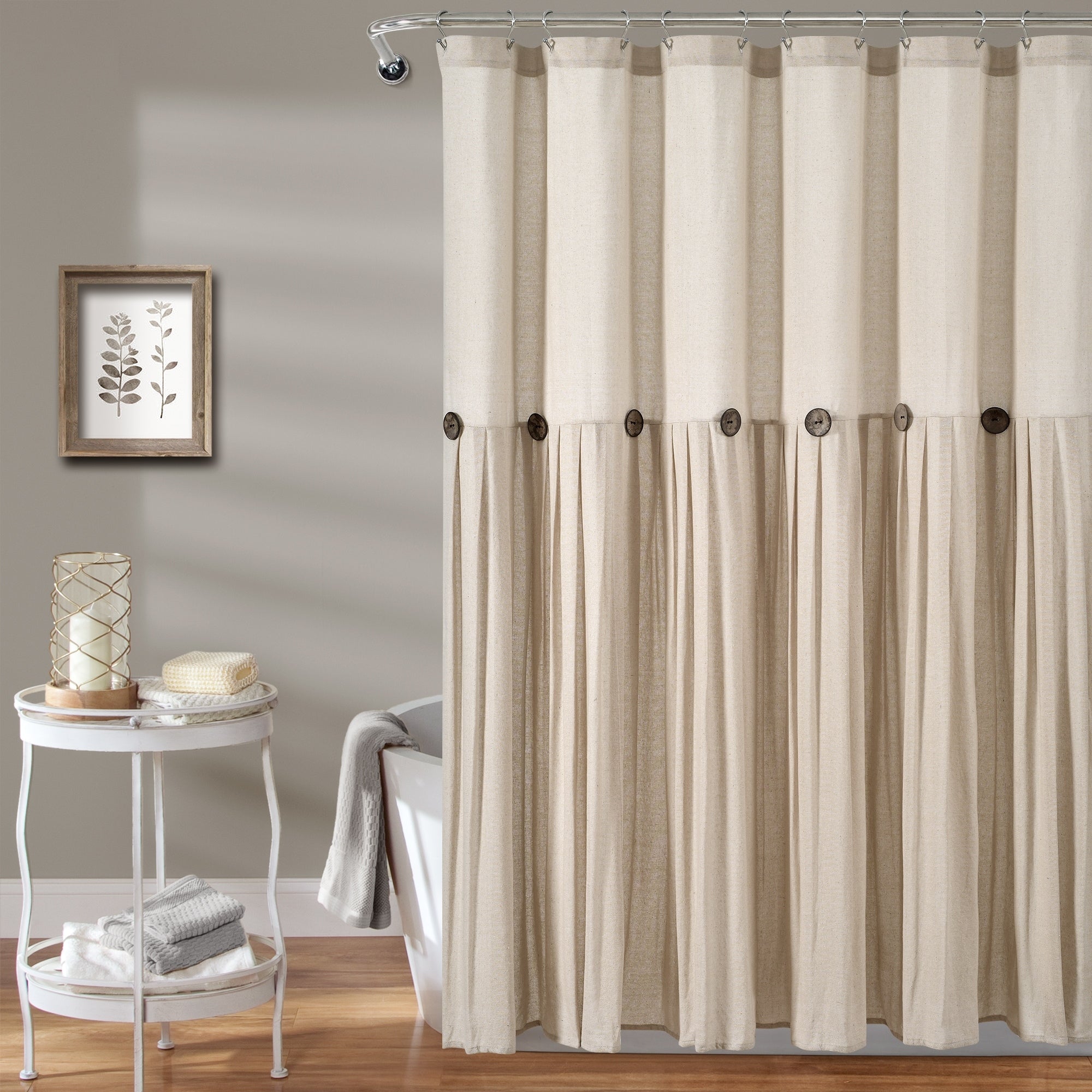 Lush Decor Two-tone Linen Button Shower Curtain