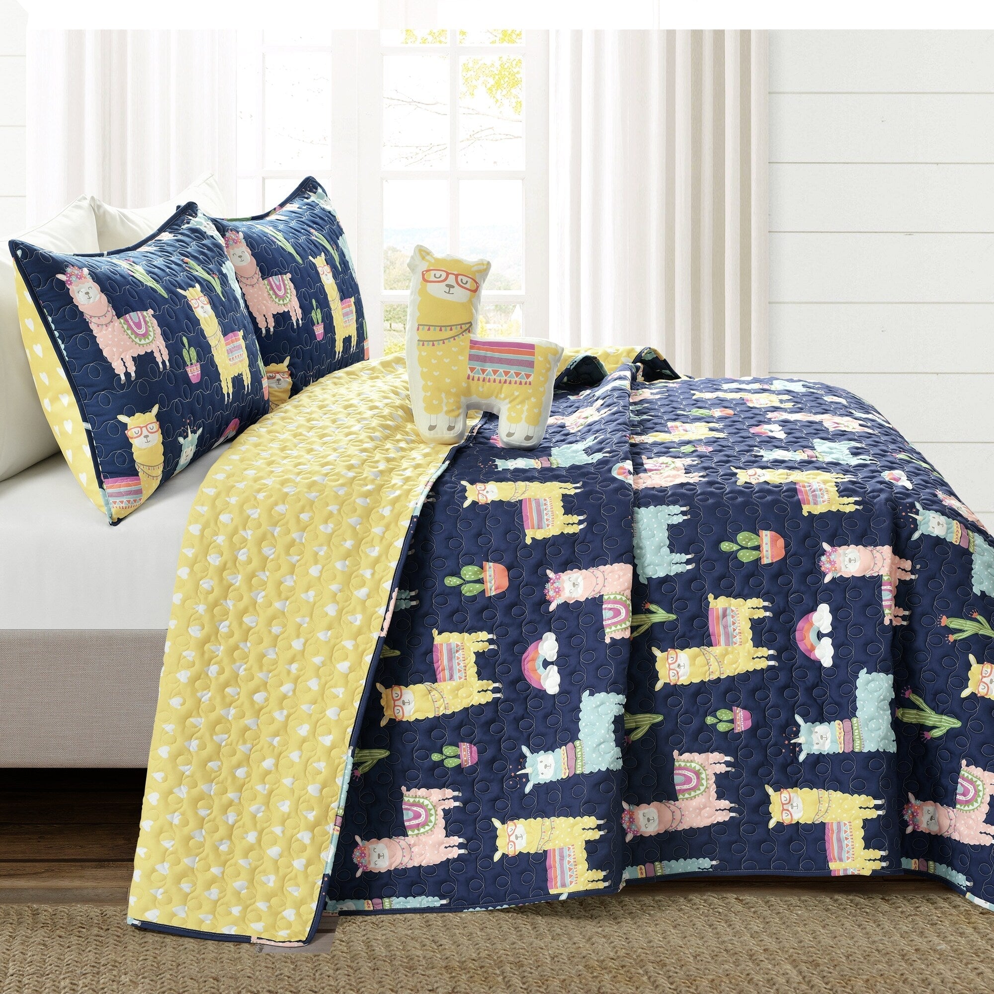 Lush Decor Southwest Llama Cactus Reversible Print Quilt Set