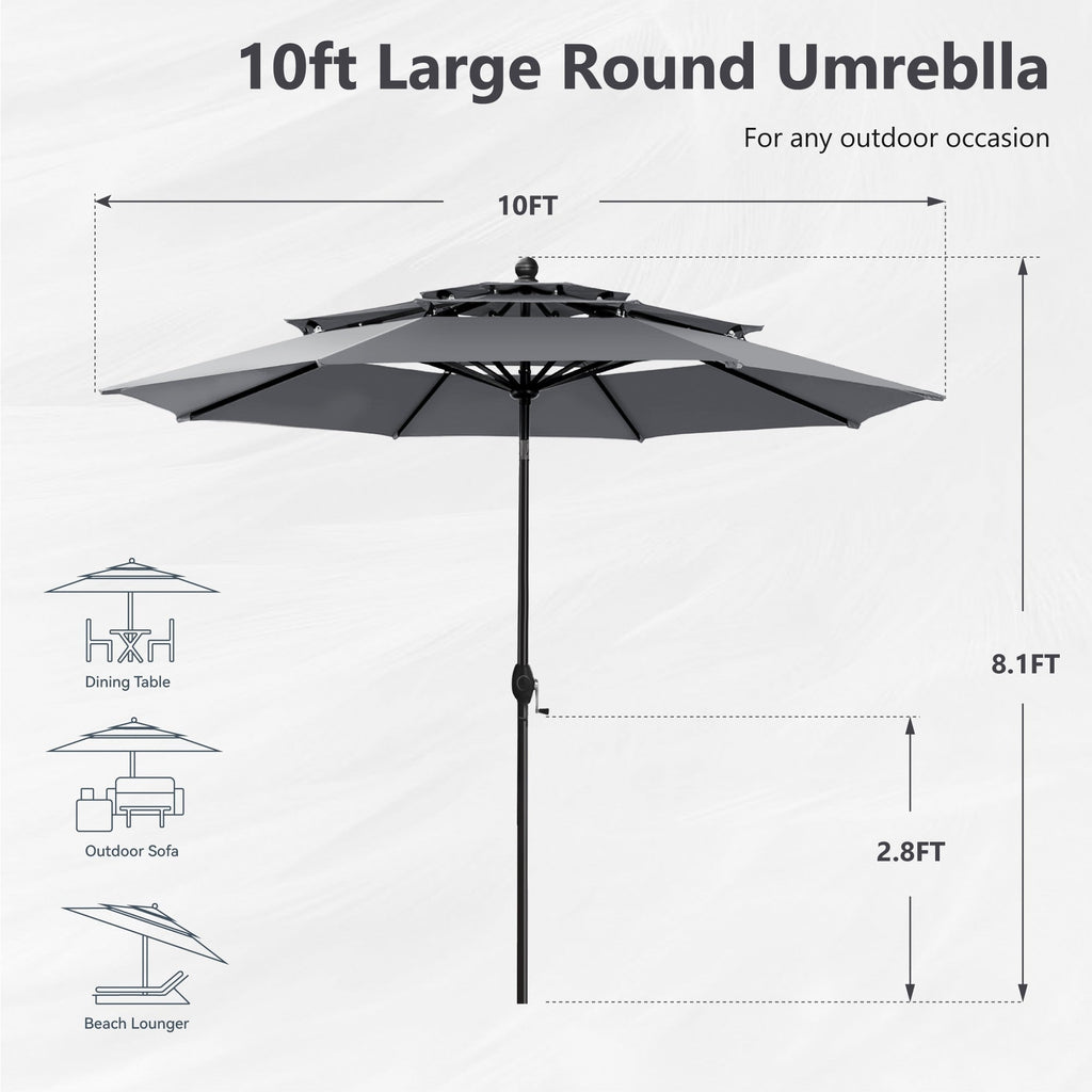 MAISON ARTS 10ft 3 Tiers Vented Patio Outdoor Umbrella with Auto-tilt and Crank Lift